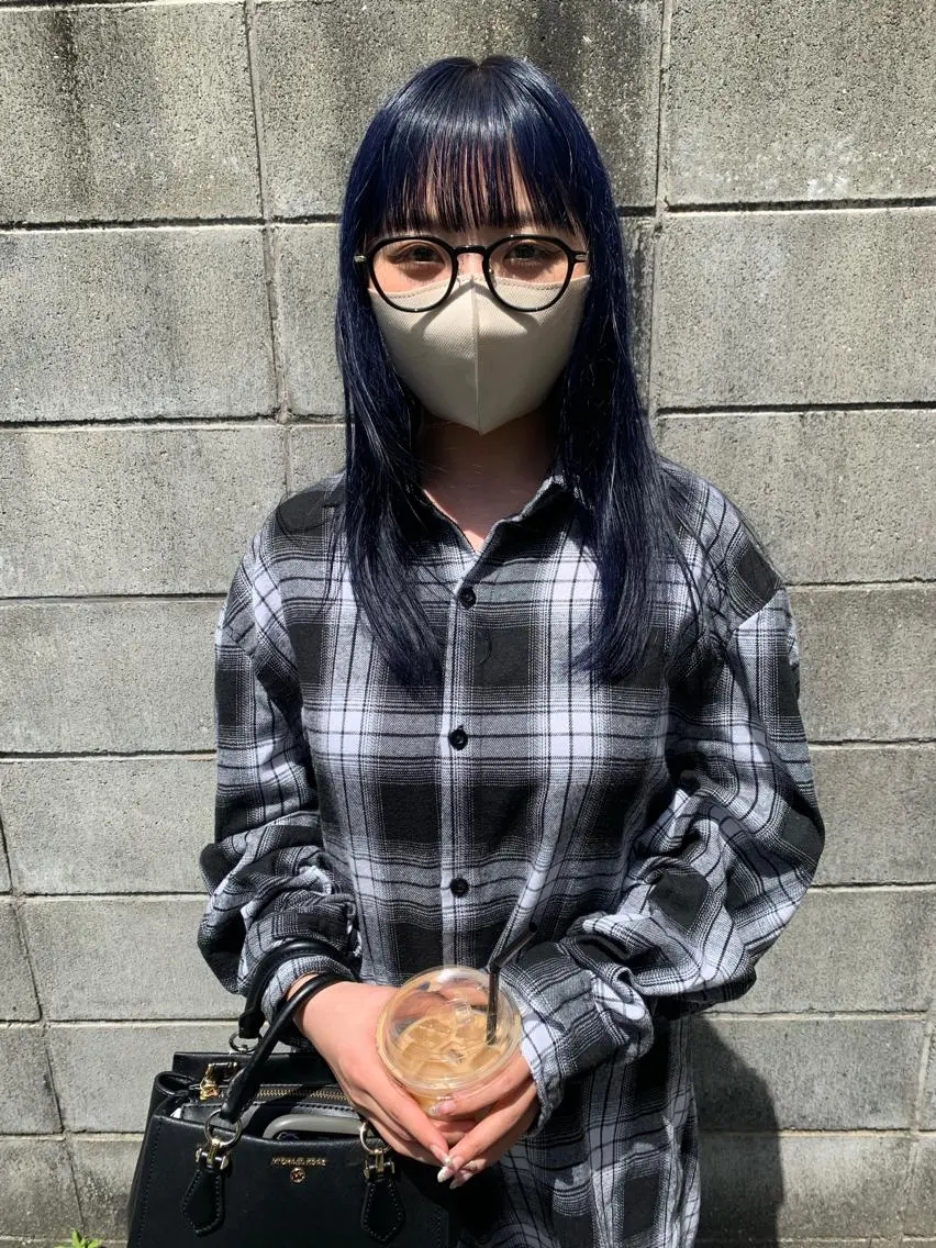 ミディアム カラー ブルーカラー カット ヘアカラー トリートメント シノザキ/薬院/ボブ /ショート/髪質改善のヘアスタイル