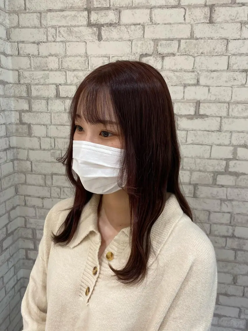 ミディアム カラー ヘアアレンジ ヘアカラー ブリーチなし艶カラー 東家のヘアスタイル