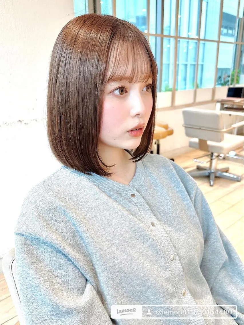 ミディアム 切りっぱなしボブ ショートボブ ボブ くびれヘア 顔周りカット 市原 大翼のヘアスタイル