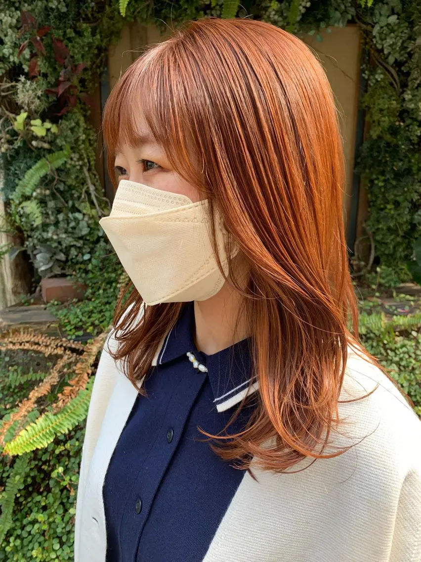 ミディアム カラー ブリーチ オレンジ レイヤーカット HARUKA ⭐️モデル募集中⭐️のヘアスタイル