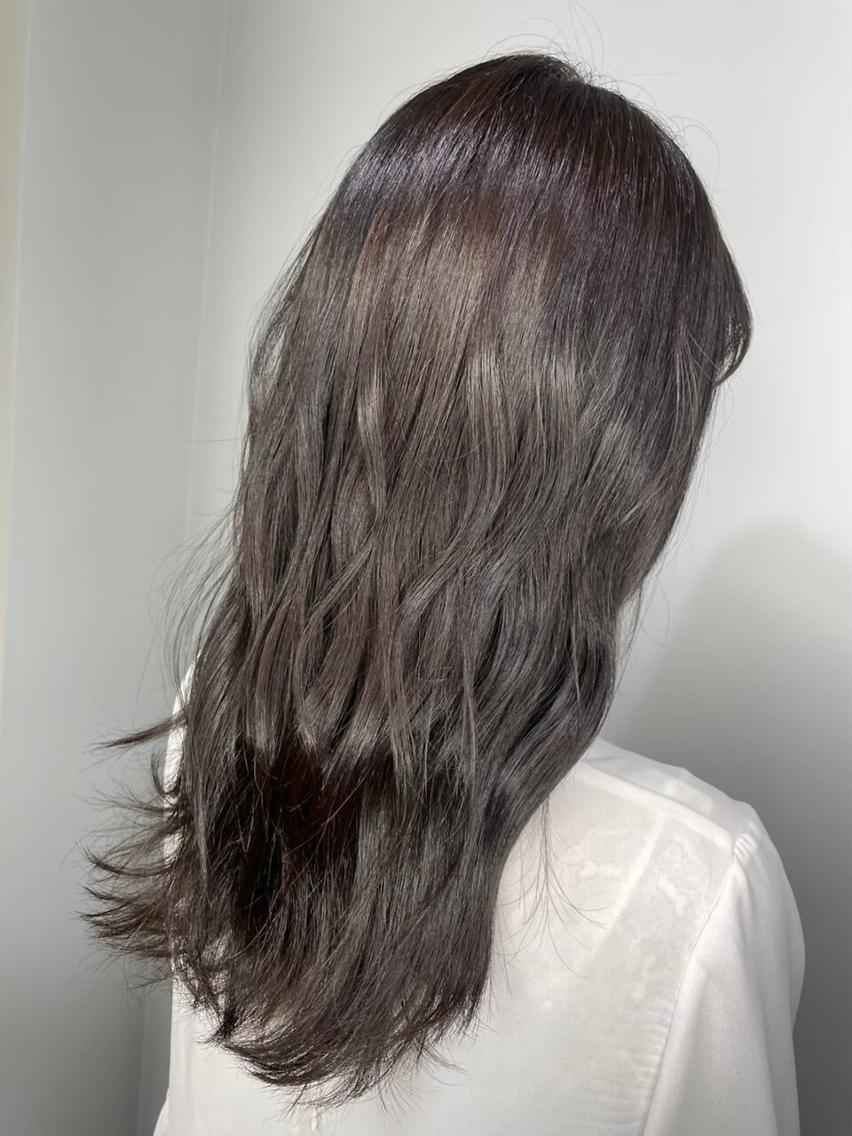 ロング ミストバング ボブ ハイライト かきあげバング トップスタイリスト ✨KIRIKA中野✨のヘアスタイル