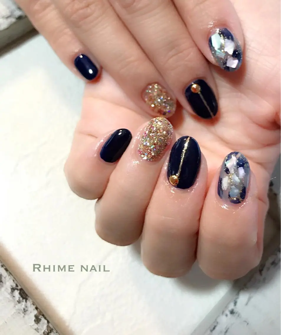ネイル ジェルネイル 卒業式 ネイビー パラジェル 春ネイル Rhime nail ライムネイルのネイルデザイン