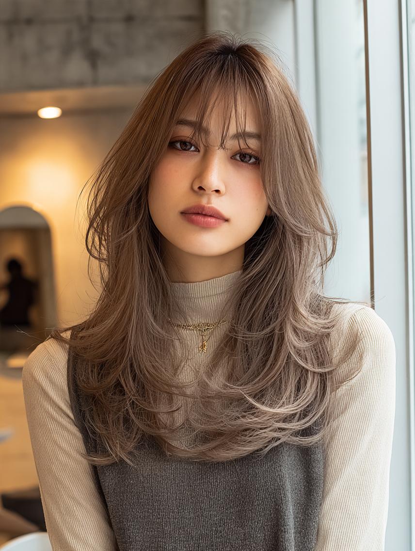 セミロング 🍒暖色×ハイトーン ×デザイン✨まなりのヘアスタイル