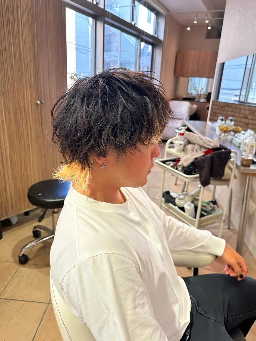 ショート カラー パーマ ヘアアレンジ メンズ カット パーマ ダブルカラー｜ なおき｜池袋美容師のヘアスタイル
