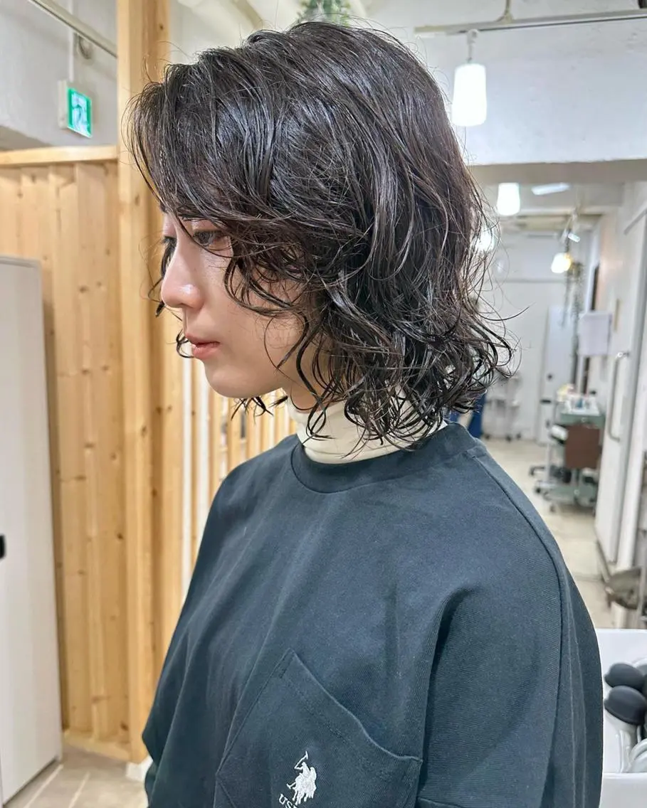 ショート カラー パーマ 切りっぱなしボブ 前下がりボブ ショートボブ 黒髪 ボブ 髪質改善 縮毛矯正/ レイヤー/銀座/本木のヘアスタイル