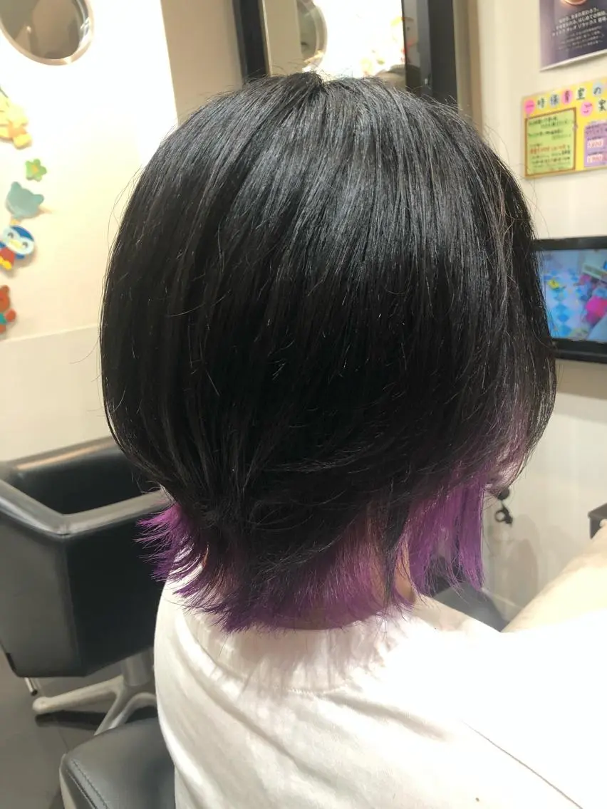 ショート カラー ヘアアレンジ 黒髪 パープルカラー ✨髪質改善＆ボブ✨ 近藤 凌のヘアスタイル