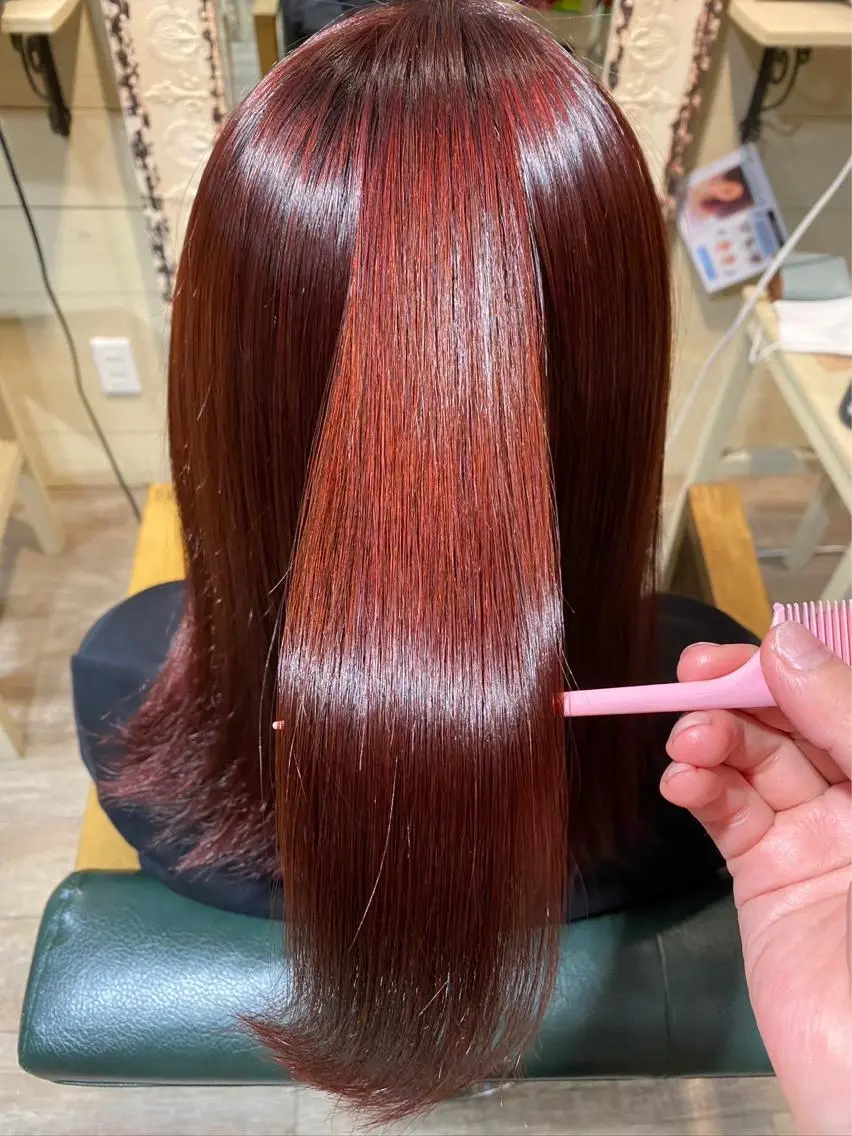ロング パーマ 縮毛矯正 タケデ スズカのヘアスタイル