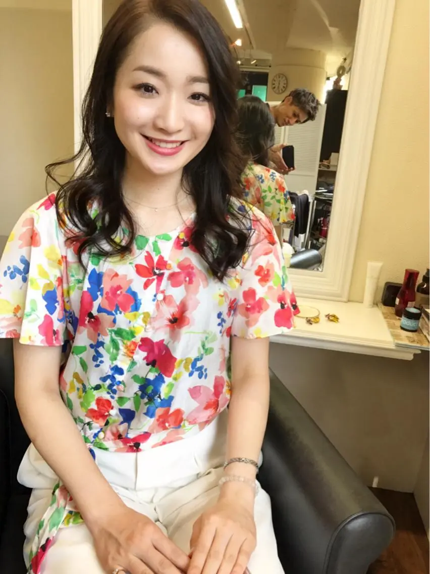 セミロング カラー パーマ レイヤーカット 成松 勇治のヘアスタイル