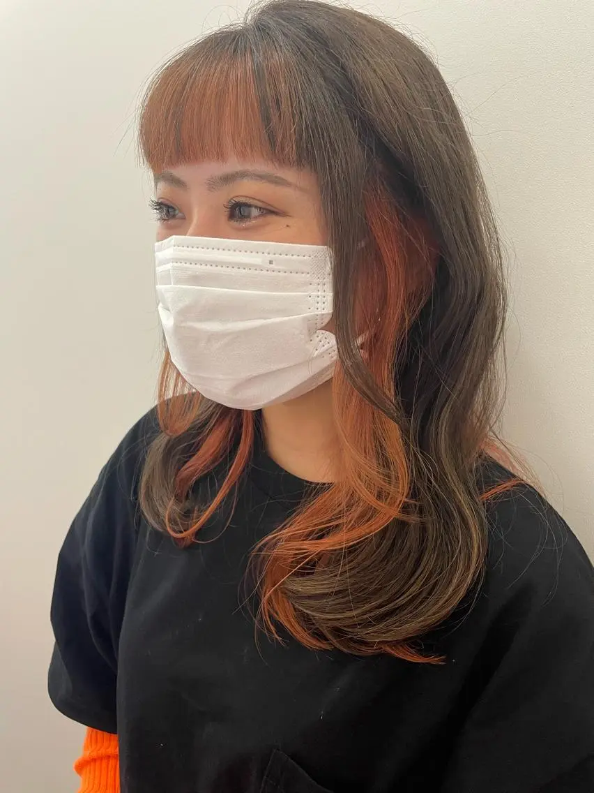 セミロング カラー インナーカラー オレンジ ショート/脱白髪染め ☆宇﨑悠実のヘアスタイル