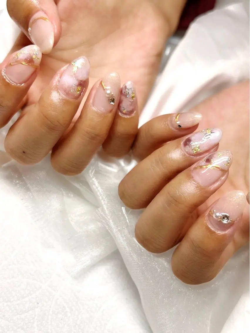 ネイル アートネイル オーロラネイル ジェルネイル 韓国ネイル ロングネイル ハンドネイル clover nailのネイルデザイン