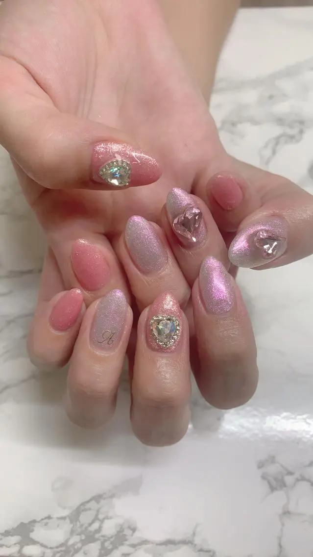 ネイル ハンドネイル はな💎ネイル ワンホン、長さ出しのネイルデザイン