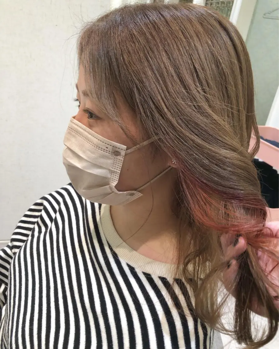 セミロング カラー ベージュカラー オレンジ ピンクカラー カット ヘアカラー MYA 🤍kanaのヘアスタイル