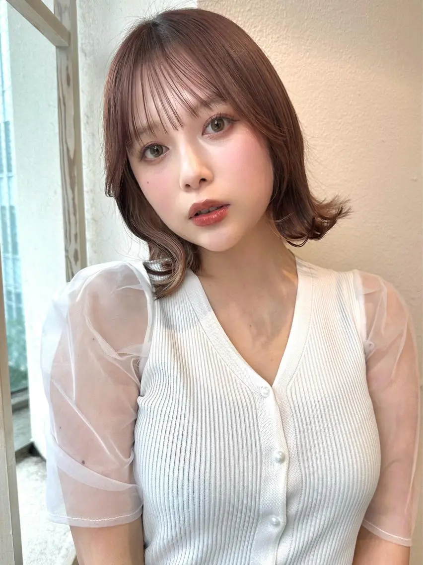 ミディアム 切りっぱなしボブ ショートボブ ボブ くびれヘア タンバルモリ カット ヘアカラー トリートメント 市原 大翼のヘアスタイル