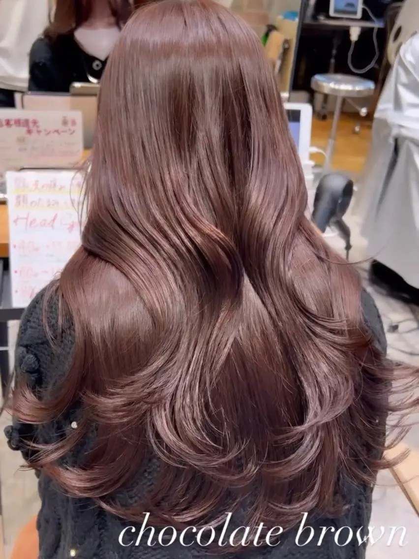 ロング カラー ヘアアレンジ ブラウンカラー チョコレートブラウン 韓国風ヘア 似合わせカット 小顔カット 骨格別小顔カット/ 顔周りカット/金井のヘアスタイル