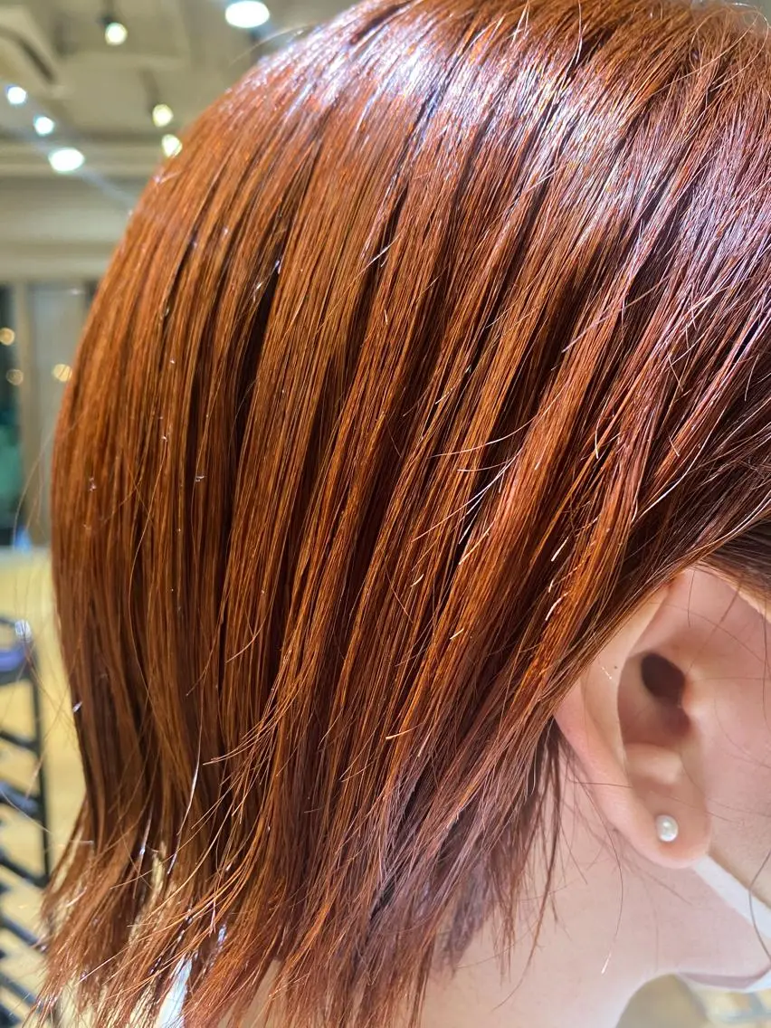 カラー ブリーチ ブリーチなしカラー オレンジ ヘアカラー トリートメント 大人可愛い♡コテ巻き パーマ🌼杉田 萌恵のヘアスタイル