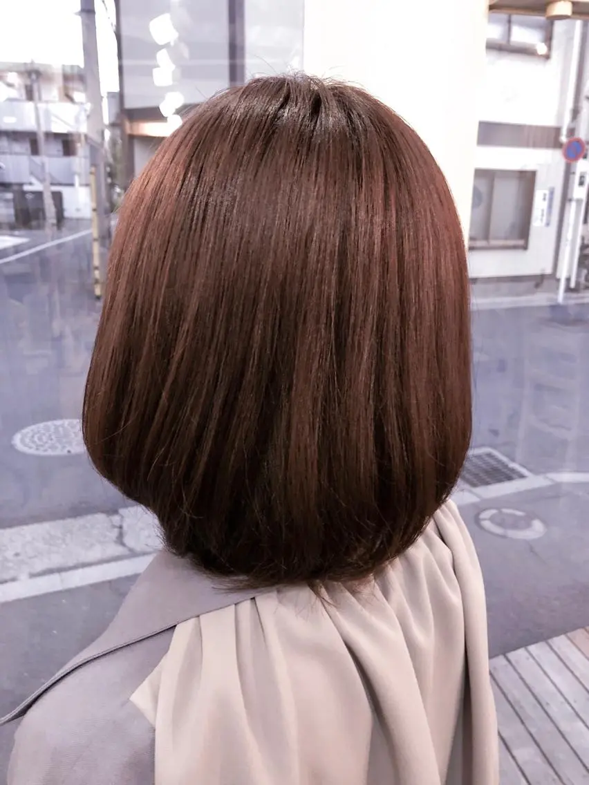 ミディアム カラー ブラウンカラー エドルカラー ピンクカラー ピンクブラウン ボブ ヘアカラー トリートメント 西村 ようこのヘアスタイル