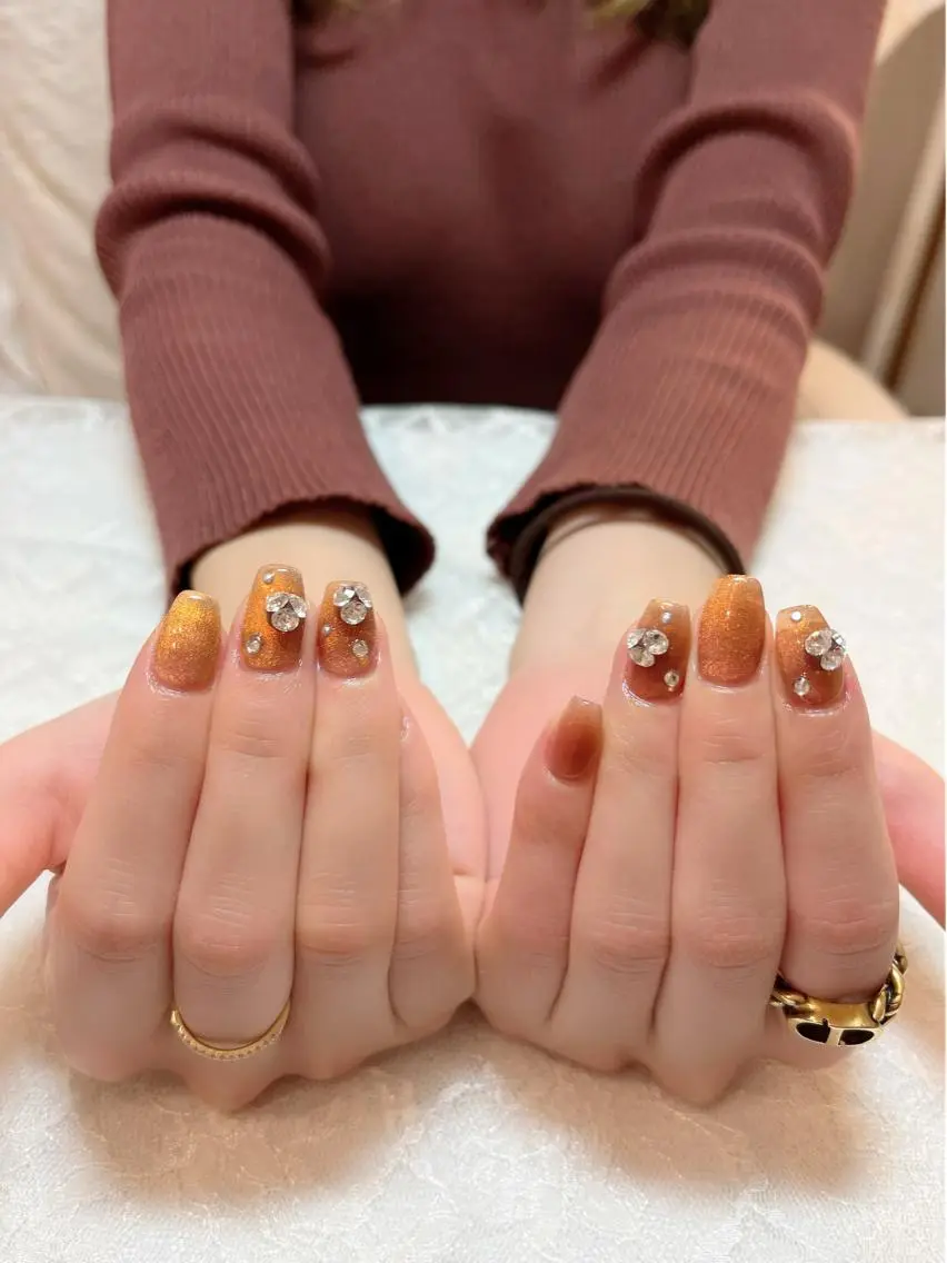 ネイル マグネットネイル オレンジ ハンドケア aoi nailのネイルデザイン