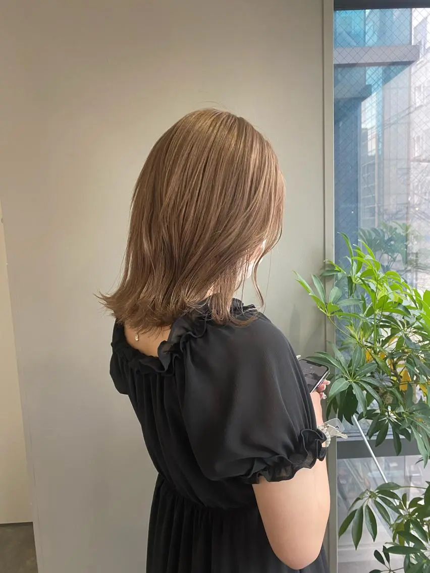 ミディアム カラー ヘアアレンジ ブリーチ ヘアカラー ボブ /ニュアンス/ satomi🧸💖のヘアスタイル