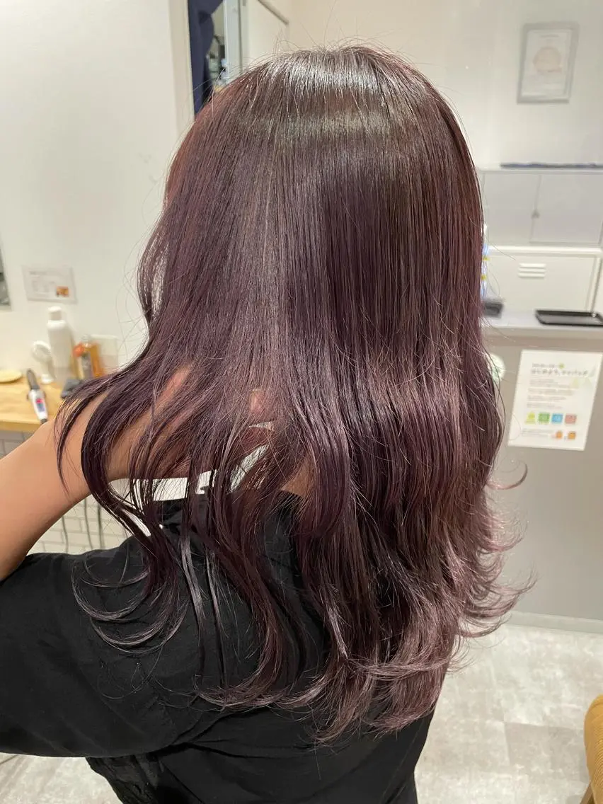 ロング カラー ブリーチ グレージュ ピンクカラー バイオレットカラー 京都美容師 塩のヘアスタイル