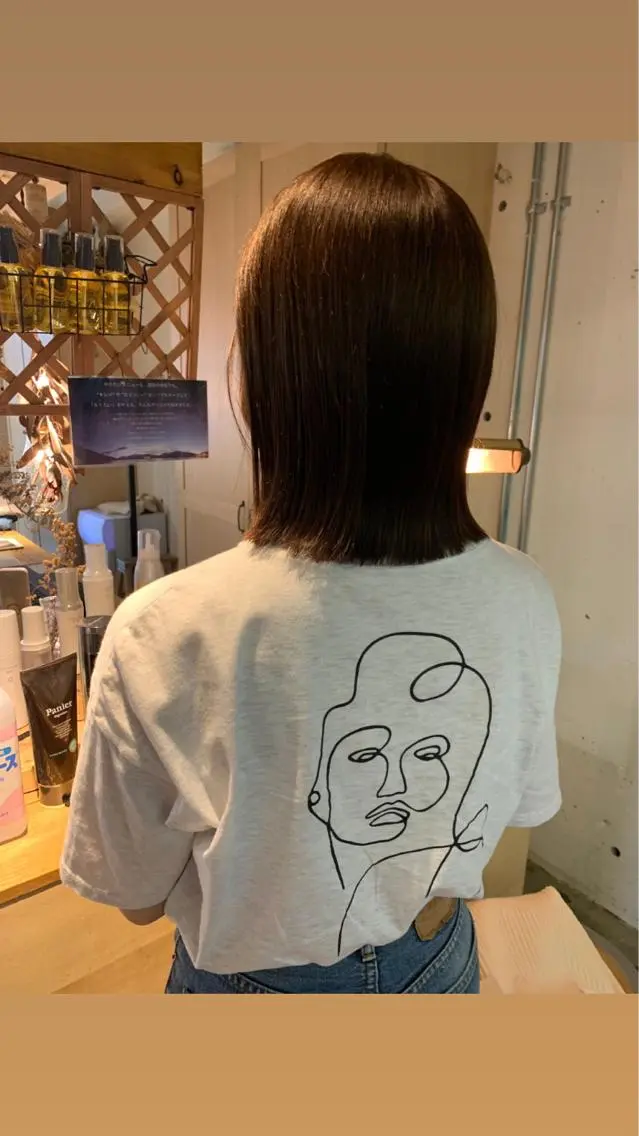 ミディアム 切りっぱなしボブ ボブ パーマ美容師 hanaのヘアスタイル
