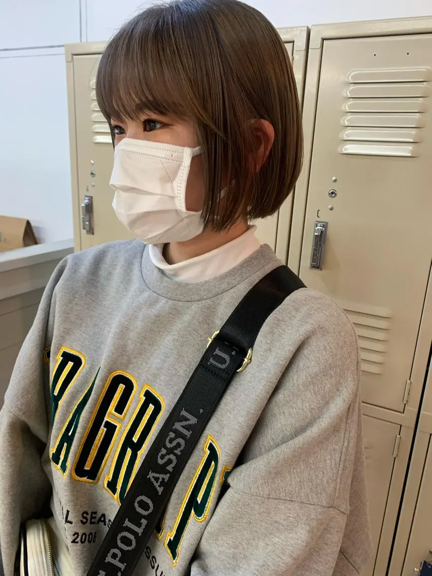 ミディアム カラー グレージュ ボブ ベージュ🤎透明感 カラー🤎anriのヘアスタイル