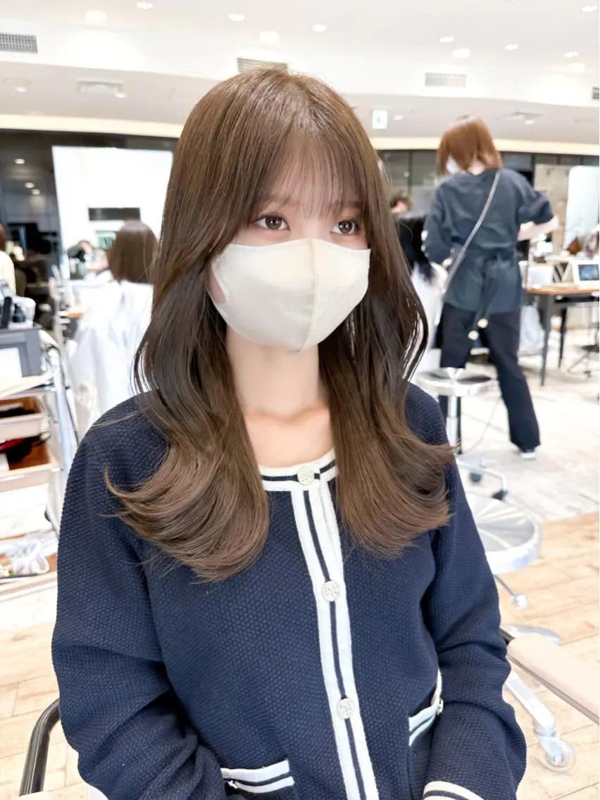 セミロング カラー ベージュカラー ブラウンカラー ブラウンベージュ くびれヘア 顔周りカット 顔周り/くびれヘア 韓国ヘア💕風間るなのヘアスタイル