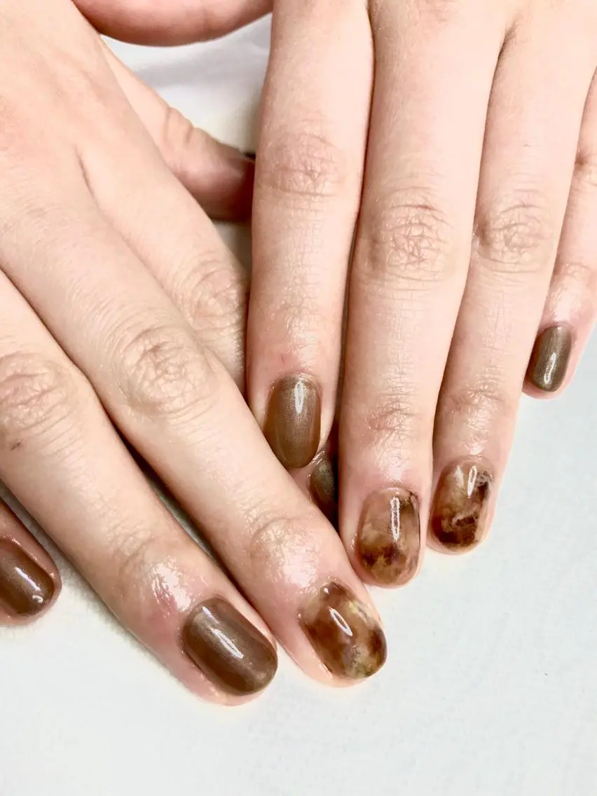 ロング カラー キッズ ネイル マツエク・マツパ アートネイル 大理石ネイル(マーブル) Sunny side nailのネイルデザイン
