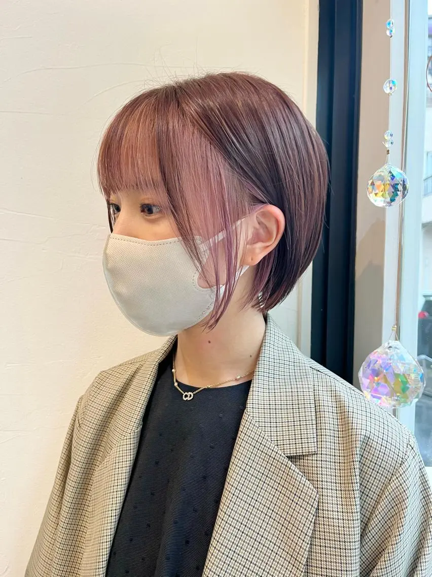 ショート カラー ショートボブ 丸みショート ミストバング ベージュカラー  フェイスフレーミング 髪質改善☆ 縮毛矯正miyuのヘアスタイル