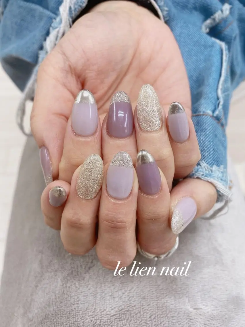 ネイル アートネイル フレンチネイル ラメ(グリッター) ミラーネイル 持ち込み le lien nailのネイルデザイン