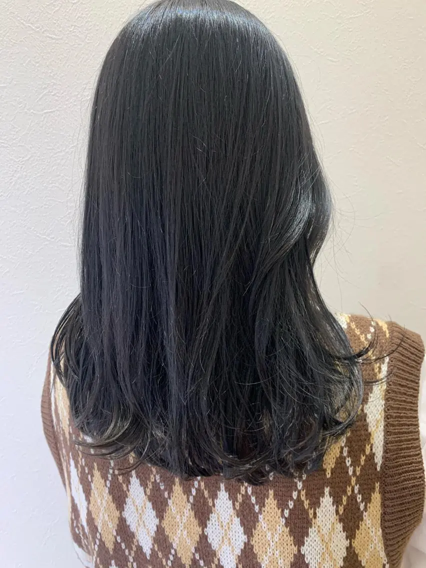 セミロング カラー 黒髪 ブルーカラー ブルーブラック hubhair レイヤー/透明感のヘアスタイル