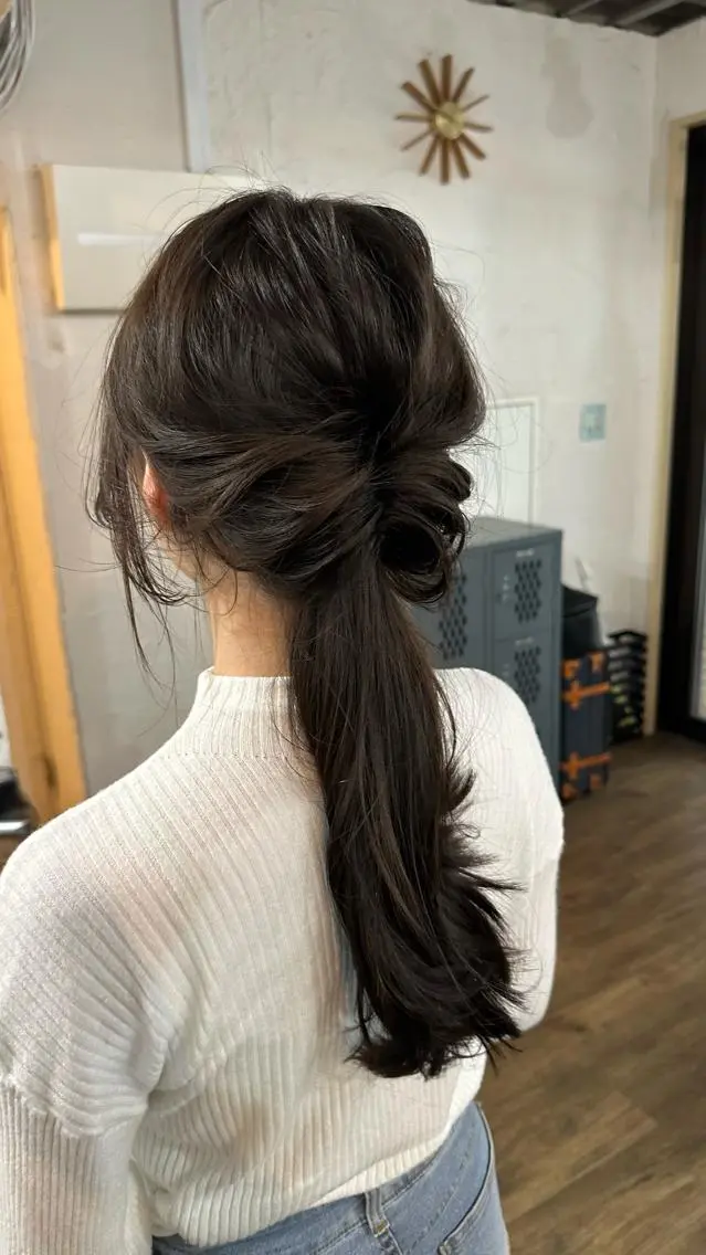 ロング カラー 切りっぱなしボブ ショートボブ バレイヤージュ ベージュカラー 黒髪 カット ヘアカラー トリートメント 韓国レイヤー柔らかい 地毛風縮毛矯正/マツのヘアスタイル