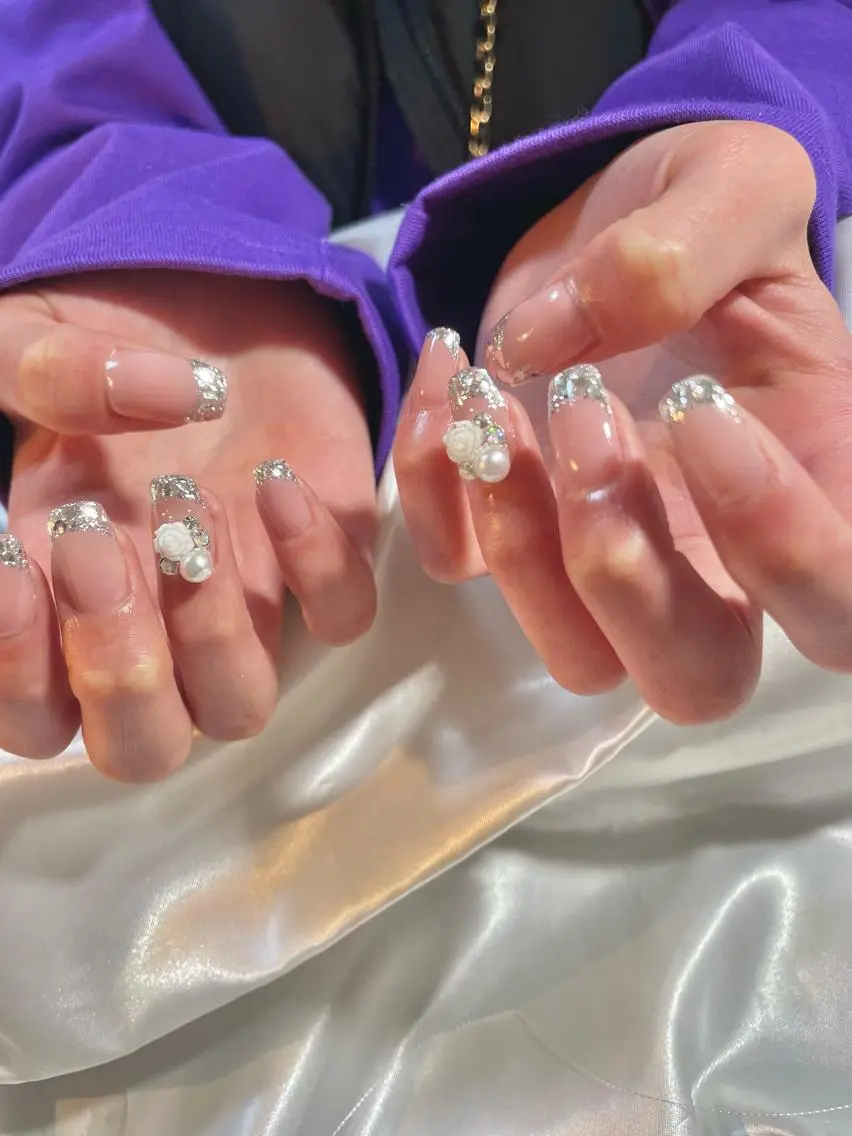 ネイル フレンチネイル ガラスフレンチ ピンク 春ネイル Joint_ nailのネイルデザイン