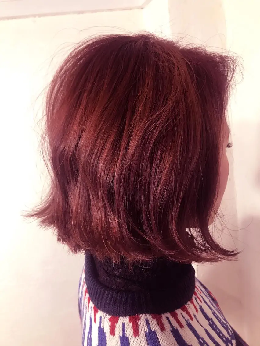 カラー 切りっぱなしボブ レッドカラー バイオレットカラー ボブ ショート&ボブ井上 菜樹のヘアスタイル