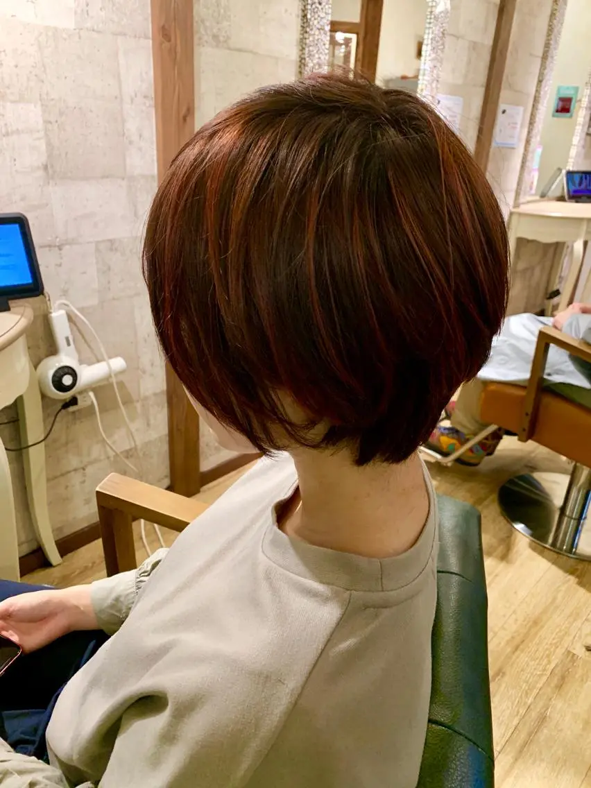 ショート カラー アッシュ ハイライトカラー レッドカラー ハイライト ショートヘア カット ヘアカラー 田村和範/似合わせ カラー/髪質改善のヘアスタイル