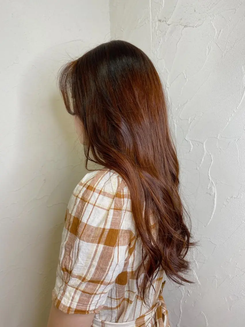 ロング カラー オレンジ カット ヘアカラー トリートメント 久力琴音''透明感 カラー''アレンジのヘアスタイル