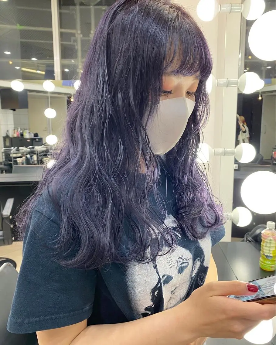 セミロング カラー ヘアアレンジ ブルーカラー ブルーラベンダー 透明感カラー ラベンダーカラー ヘッドスパ ヘアセット SHACHU ayamiのヘアスタイル