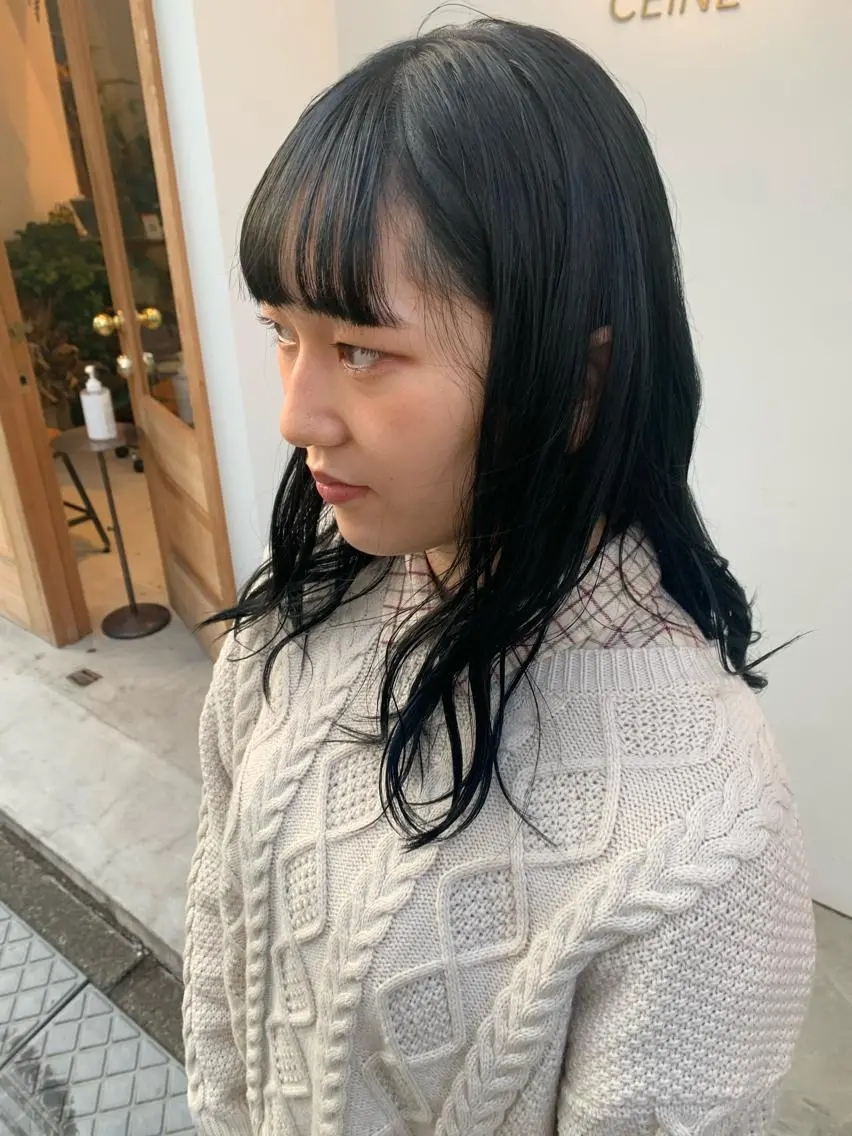 ミディアム カラー ブリーチ ブルーカラー ブリーチなしカラー ワイドバング カット ヘアカラー トリートメント 中目黒🌼 🌼ハナのヘアスタイル