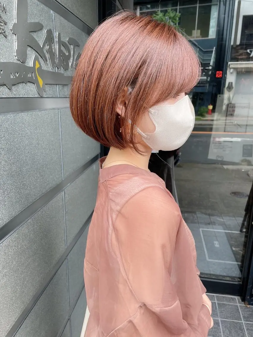 ショート カラー ショートボブ ベージュカラー 黒髪 ブリーチ ブルーカラー 木屋元一/透明感 /前髪/レイヤーのヘアスタイル