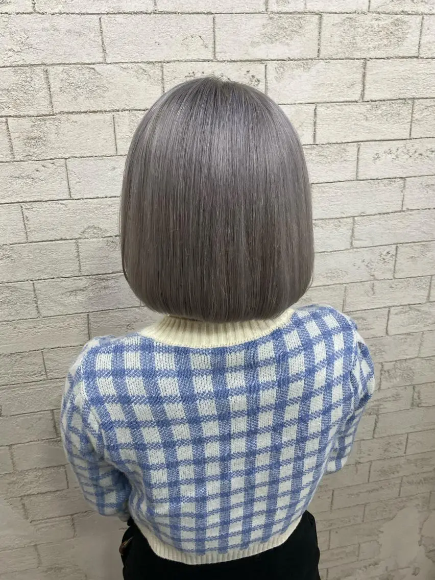 ミディアム カラー ボブ グレージュ達人/赤み 消し/ブリーチ/岩崎のヘアスタイル