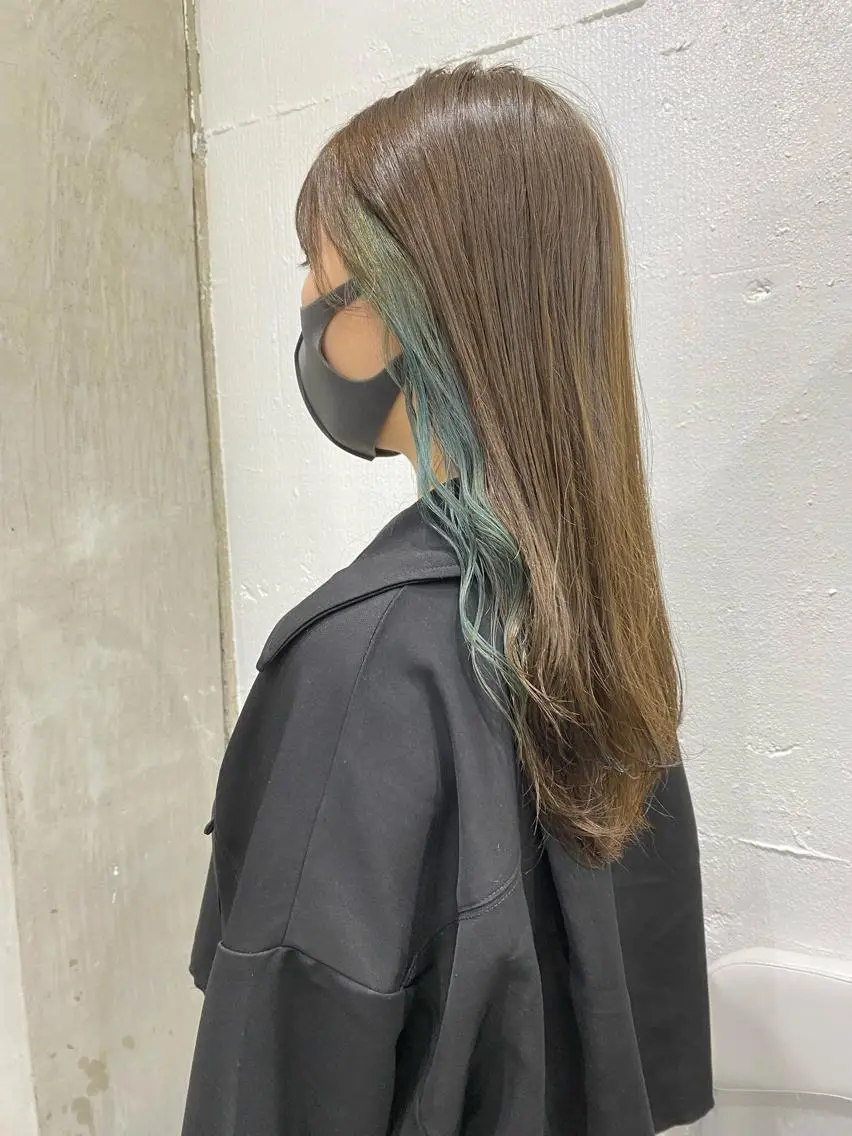 セミロング カラー ヘアアレンジ 切りっぱなしボブ セミロングパーマ アッシュ アッシュグレー バレイヤージュ ササキカズマ〻透明感 〻色落ち〻赤み消しのヘアスタイル