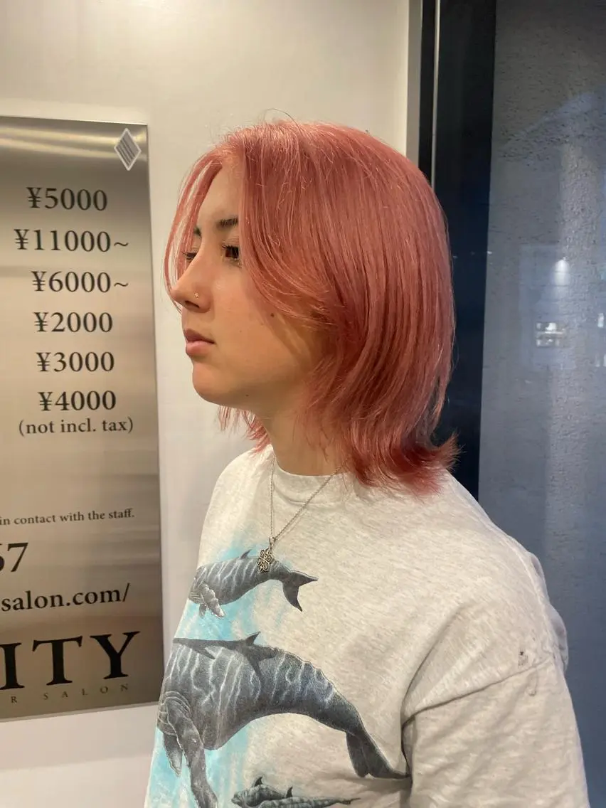 ミディアム カラー ブリーチ ハイトーンカラー ピンクカラー 心斎橋/レイヤー/ パーマ/モエのヘアスタイル