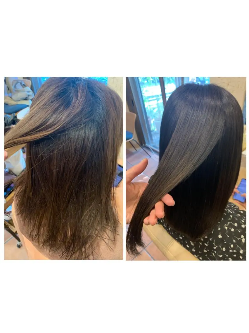 セミロング カラー ハイトーンカラー 髪質改善 トリートメント 加茂 しのぶのヘアスタイル