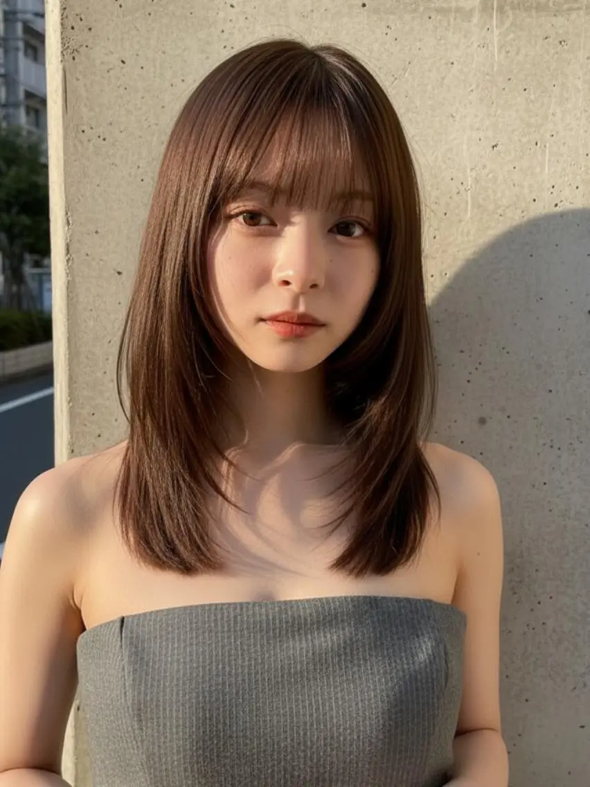 セミロング カラー パーマ ブラウンカラー シアーブラウン 小顔カット ストレートパーマ さく/髪質改善× 縮毛矯正/町田のヘアスタイル