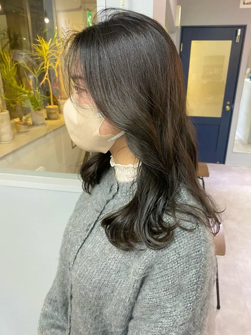 セミロング カラー グレージュ 韓国風ヘア きよはらちさき🍑 柔らかカラー🌱🫧のヘアスタイル