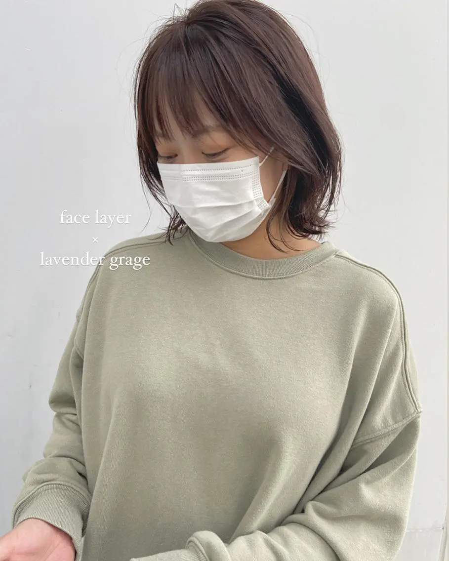 ミディアム カラー パーマ ヘアアレンジ グレージュ ラベンダーカラー ラベンダーグレージュ ラベンダーグレー 顔まわりレイヤー カット ヘアカラー トリートメント ヘッドスパ 小田 莉加子のヘアスタイル
