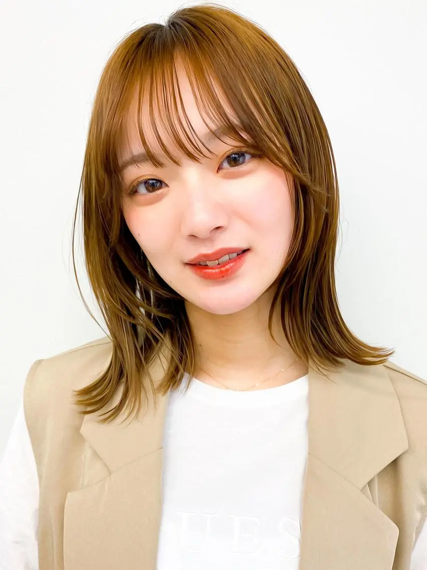 ミディアム くびれヘア 顔まわりレイヤー 髪質改善 韓国風ヘア レイヤーカット カット トリートメント グレージュ×レイヤー 藤生 和宏のヘアスタイル