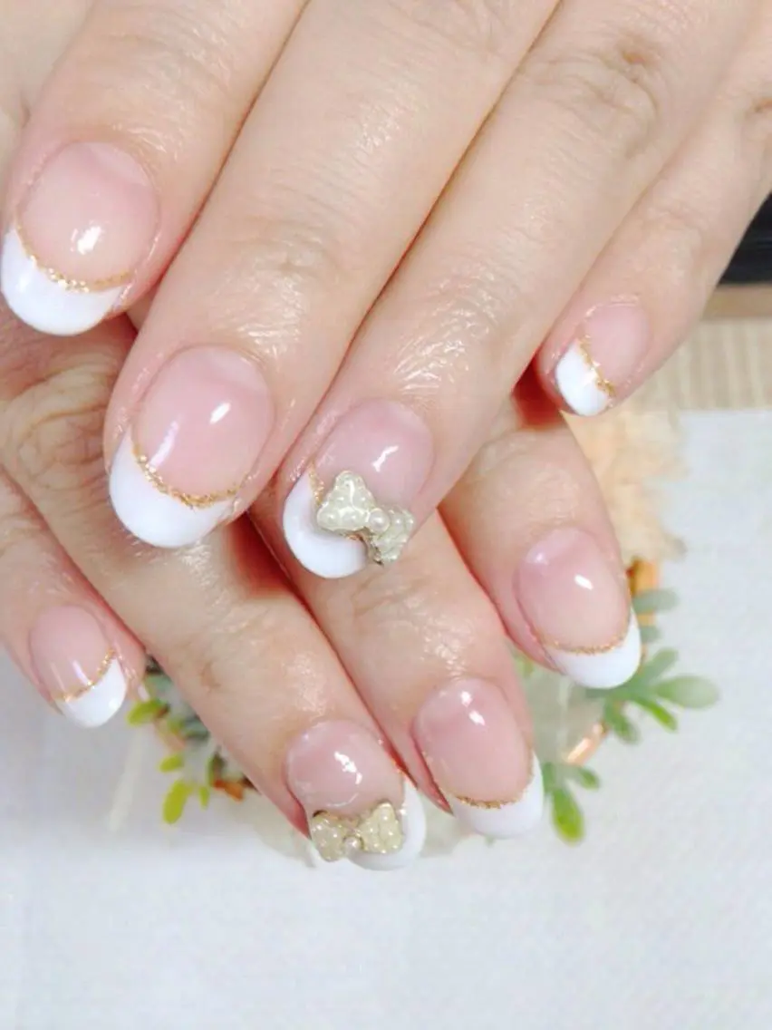 ネイル ラメ(グリッター) リボン シンプルネイル ベテランネイル cnc nailのネイルデザイン