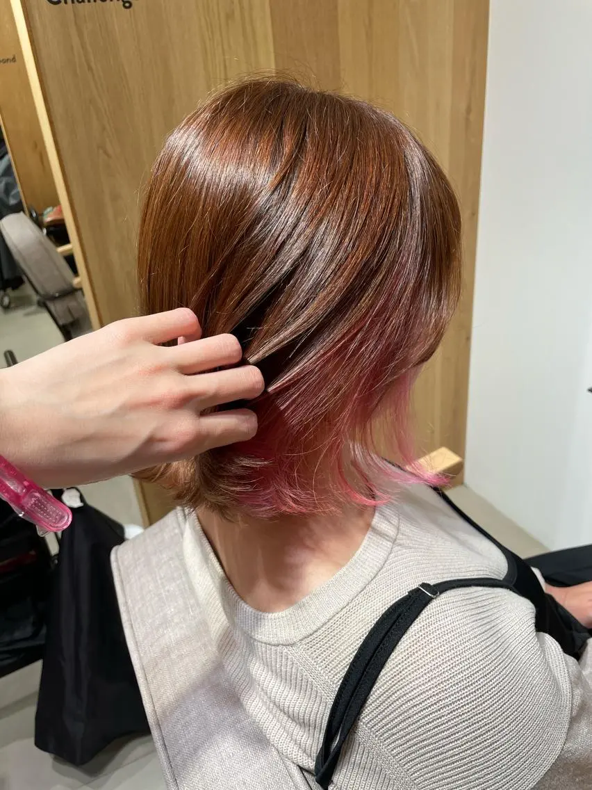ショート カラー ピンクカラー miyu 美髪縮毛矯正𓂃꙳⋆のヘアスタイル