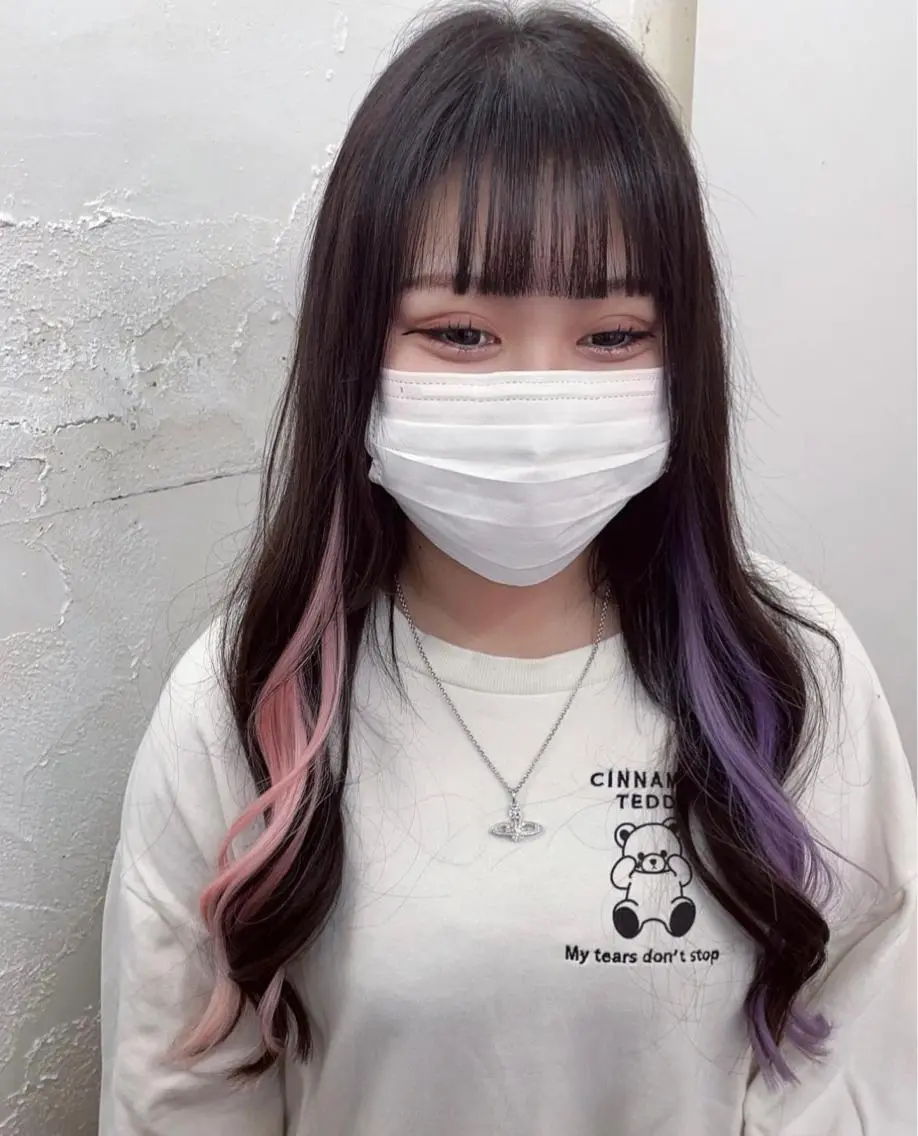 ロング カラー シールエクステ インナーカラー ピンクカラー パープルカラー エクステ シシド ユウスケ Aceのヘアスタイル