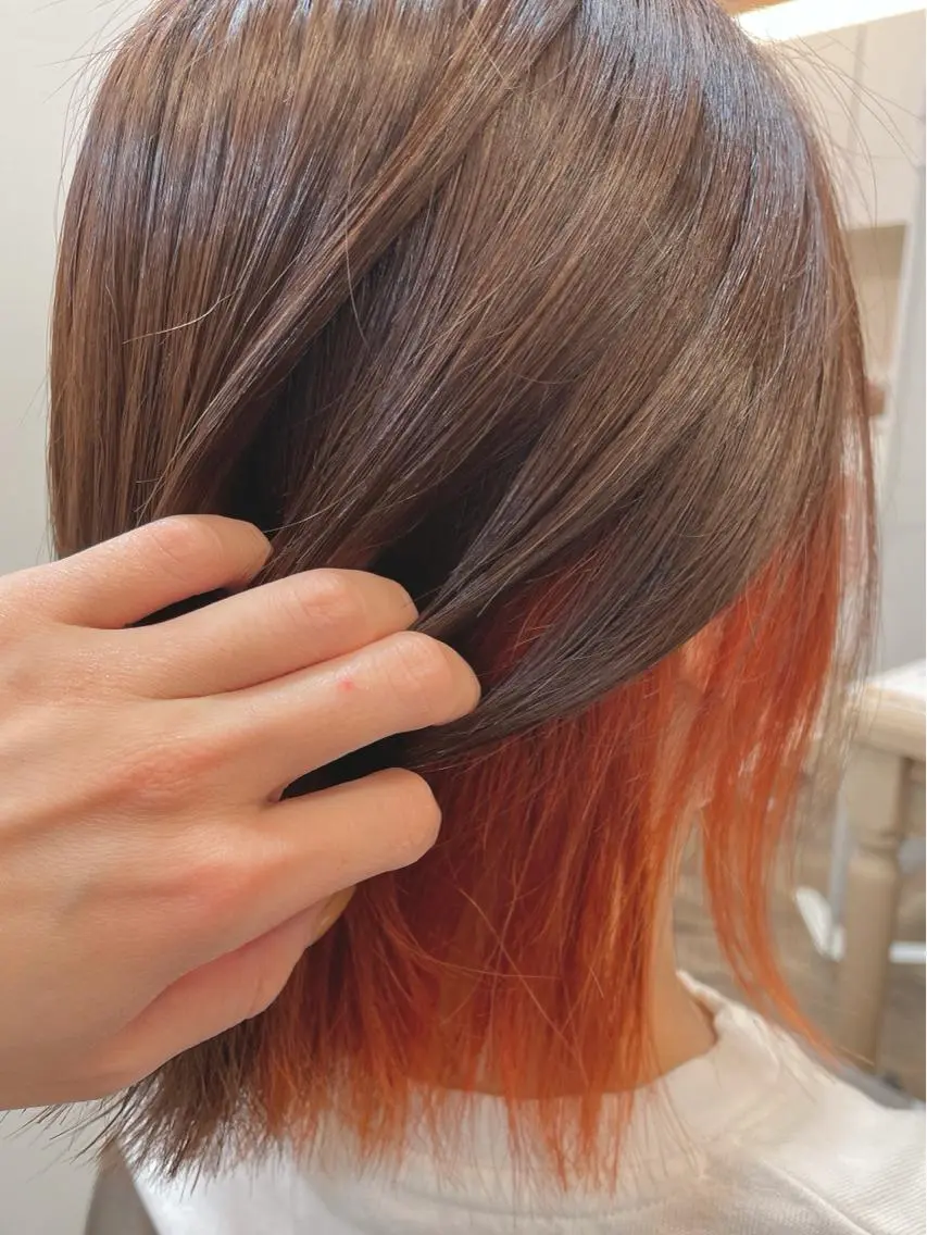ミディアム カラー インナーカラー オレンジ メンズパーマ🌀/ 中村郁未のヘアスタイル